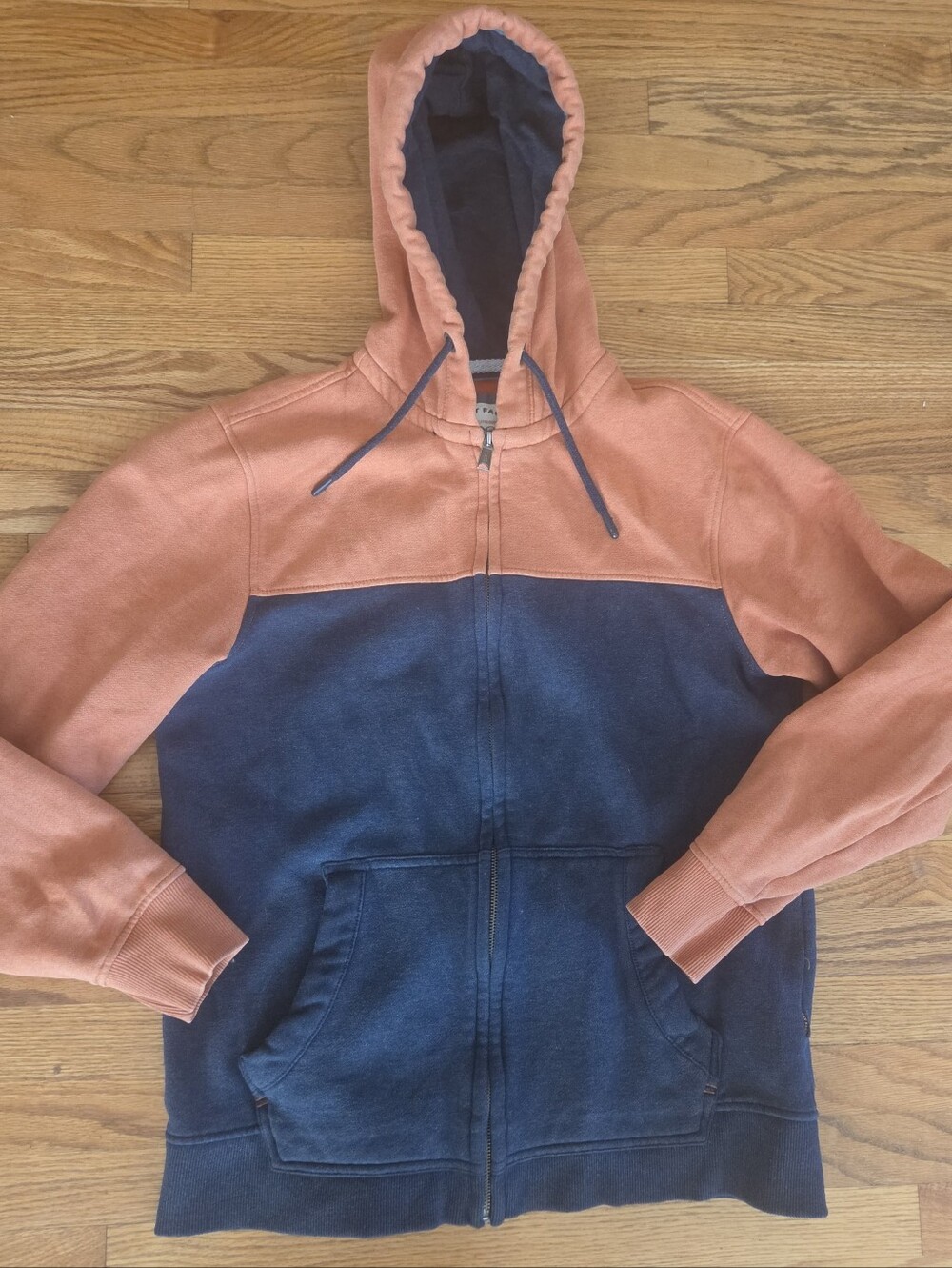 FatFace Men's Two-Tone Zip-Up Hoodie - Rust & Navy